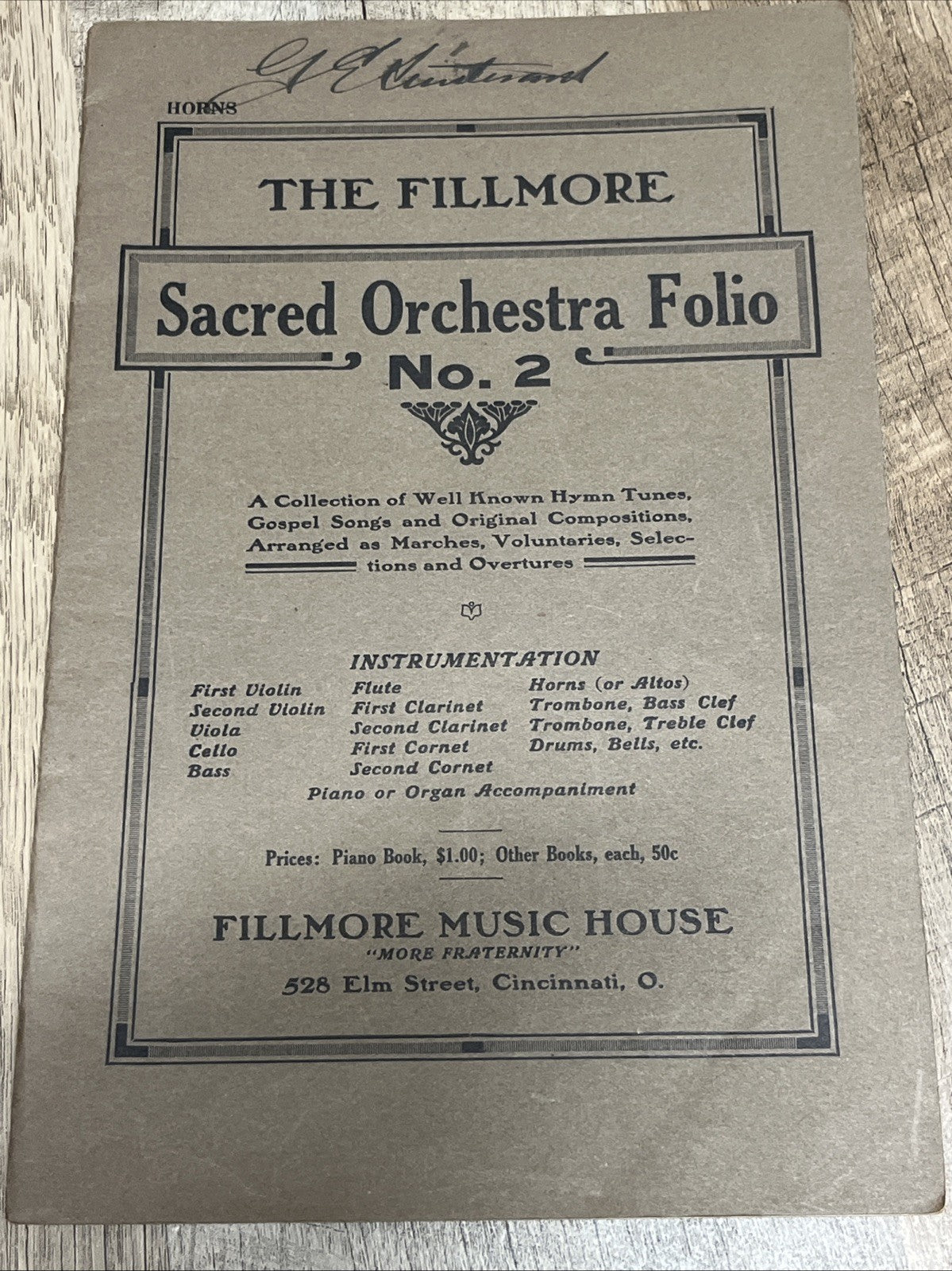 The FILLMORE Sacred Orchestra Folio No.2 : A Collection Of Well Known Hymn 1931