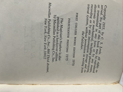 C. S. Lewis The Chronicles Of Narnia  Book  1, 2, 3, 5, & 6 Collier Books 1970s