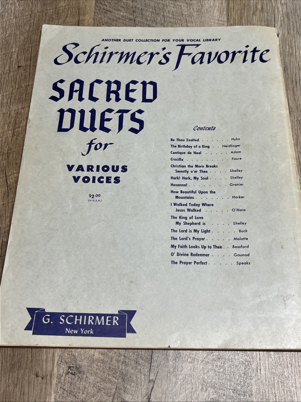 Schirmer’s Favorite Secular Duets For Various Voices - Song Book 1954
