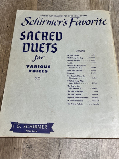 Schirmer’s Favorite Secular Duets For Various Voices - Song Book 1954