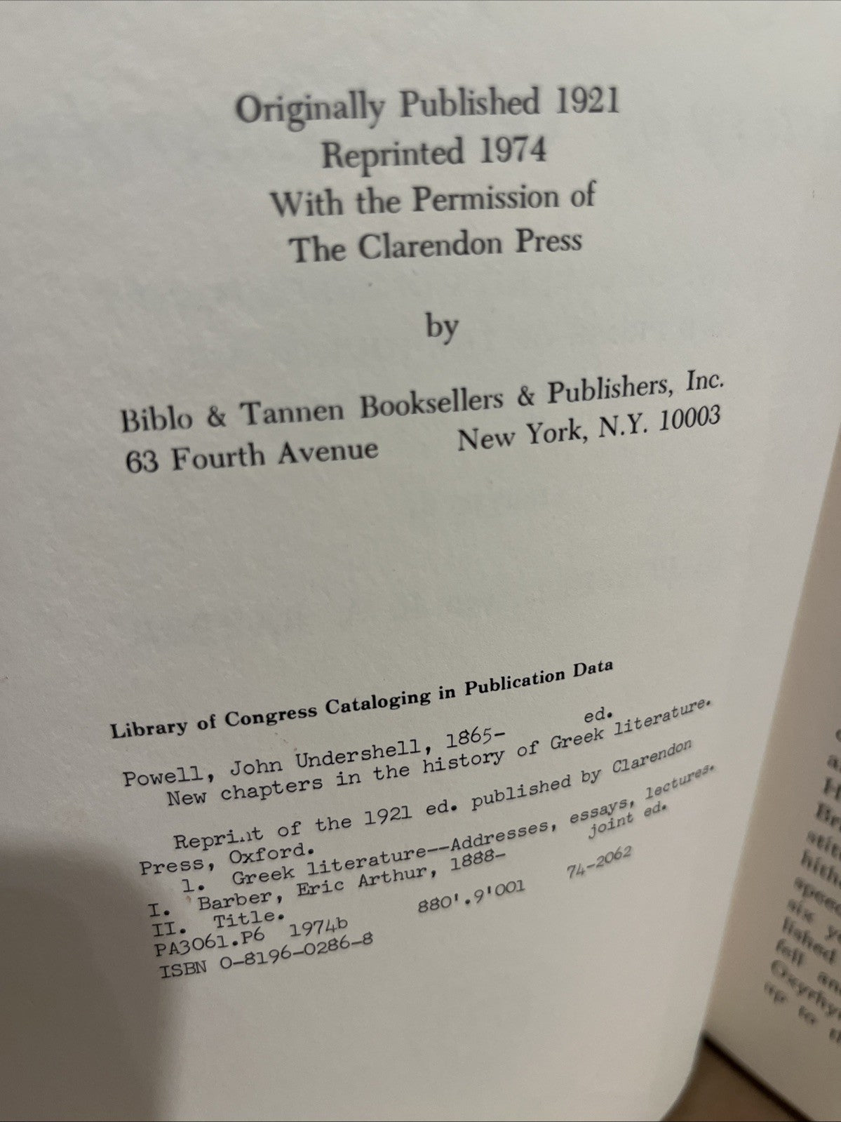 New Chapters in the History of Greek Literature, , (1974) EX LIB