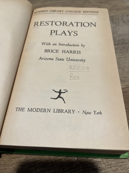 Restoration Plays Vintage 1953 (Modern Library edition) Random House, Inc. USA