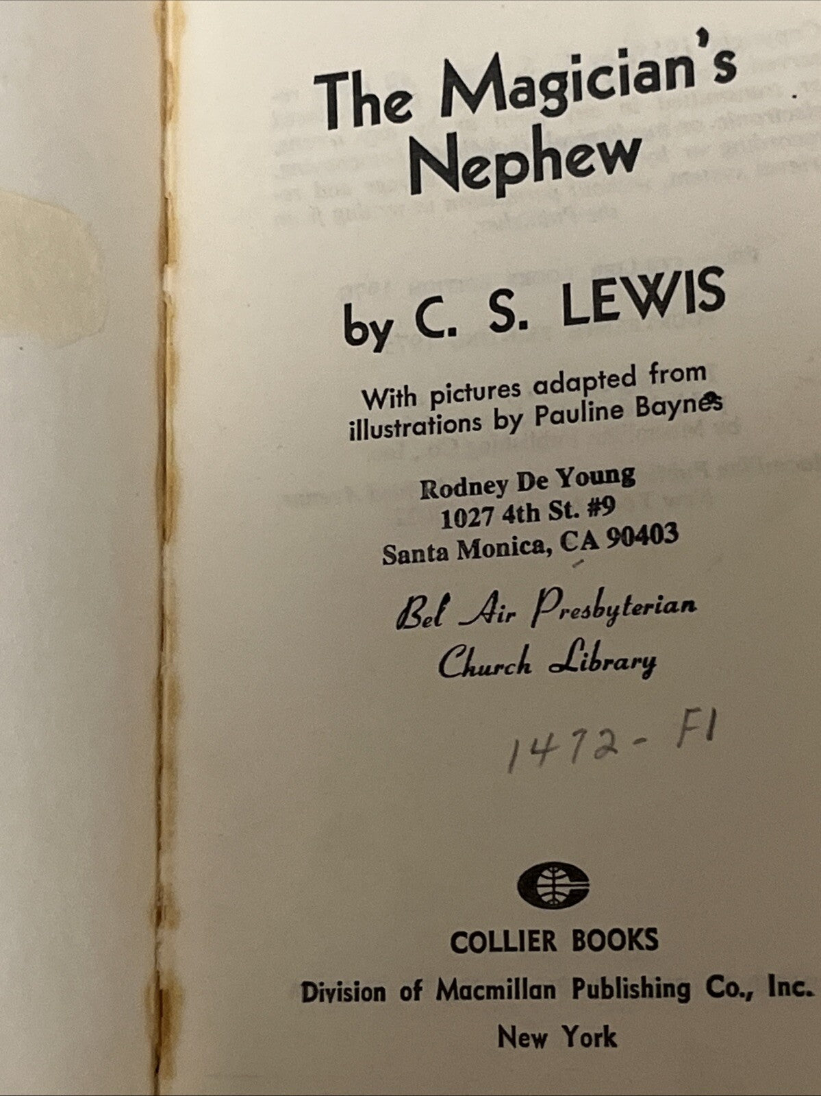 The Chronicles of Narnia Book CS Lewis 1, 2, 3, 5, & 6 Collier Books 1970s