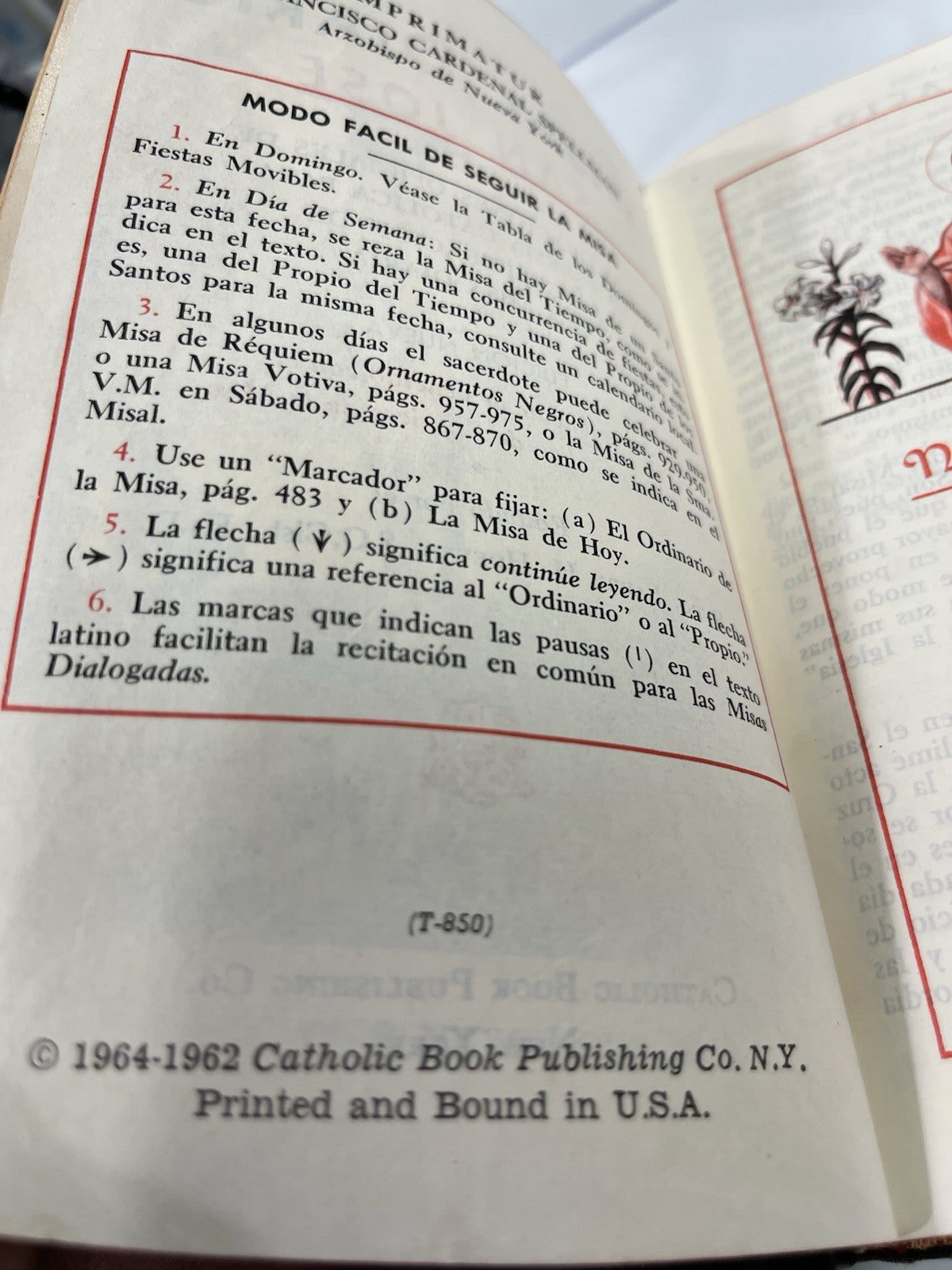 Misal Diario San Jose 1964 Rev Padre Hoever Spanish Catholic Book