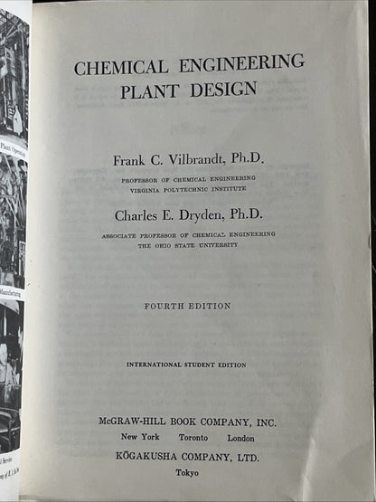 CHEMICAL ENGINEERING PLANT DESIGN  Fourth Edition, VILBRANDT & DRYDEN  INTL STU