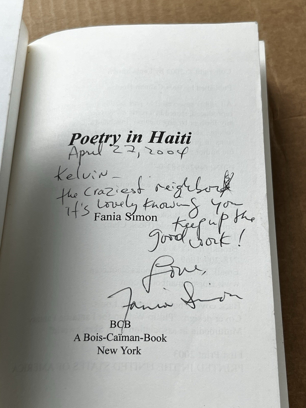 Poetry in Haiti 1st Edition Fania Simon SIGNED COPY 2003