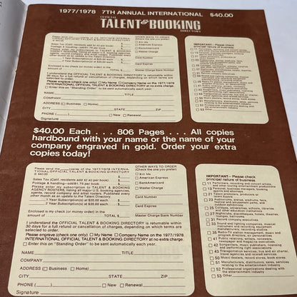 Talent and Booking Agency Rosters September/Octomber 1977 Seals And Crofts