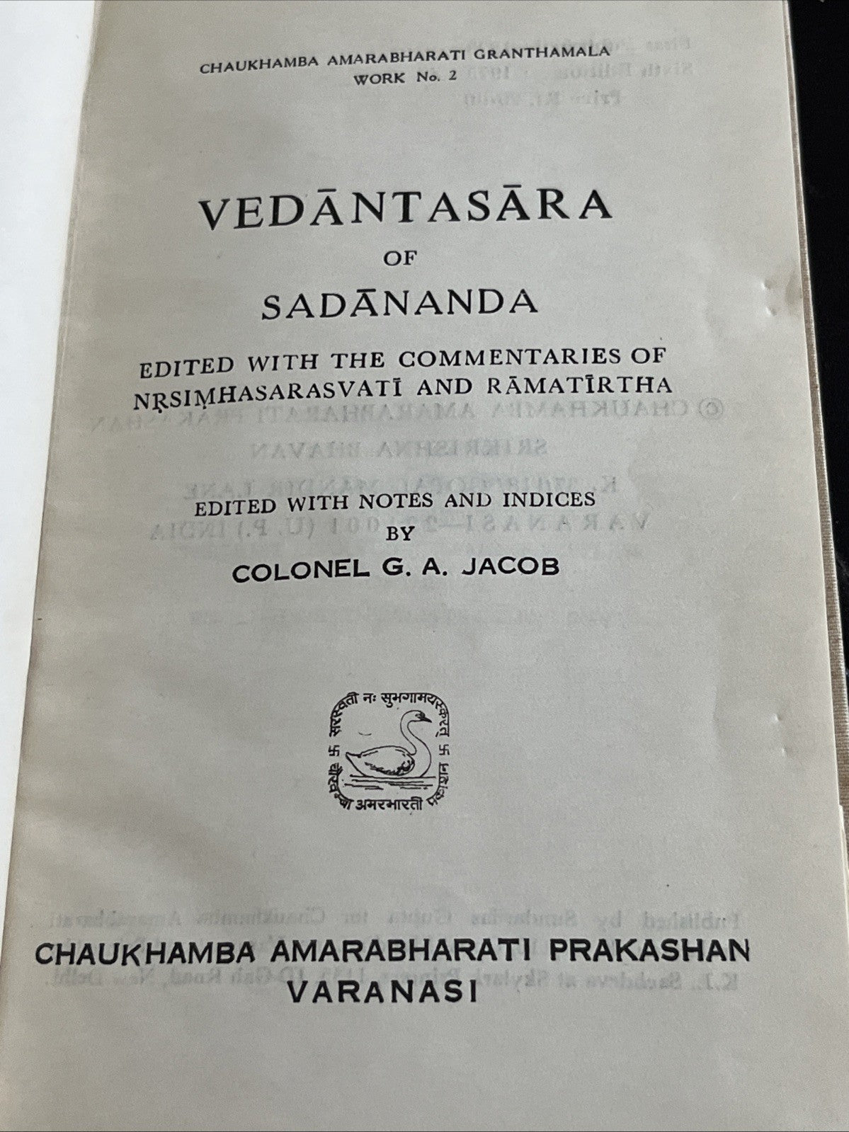 Vedāntasāra of Sadānanda (वेदान्तसारः) 1975