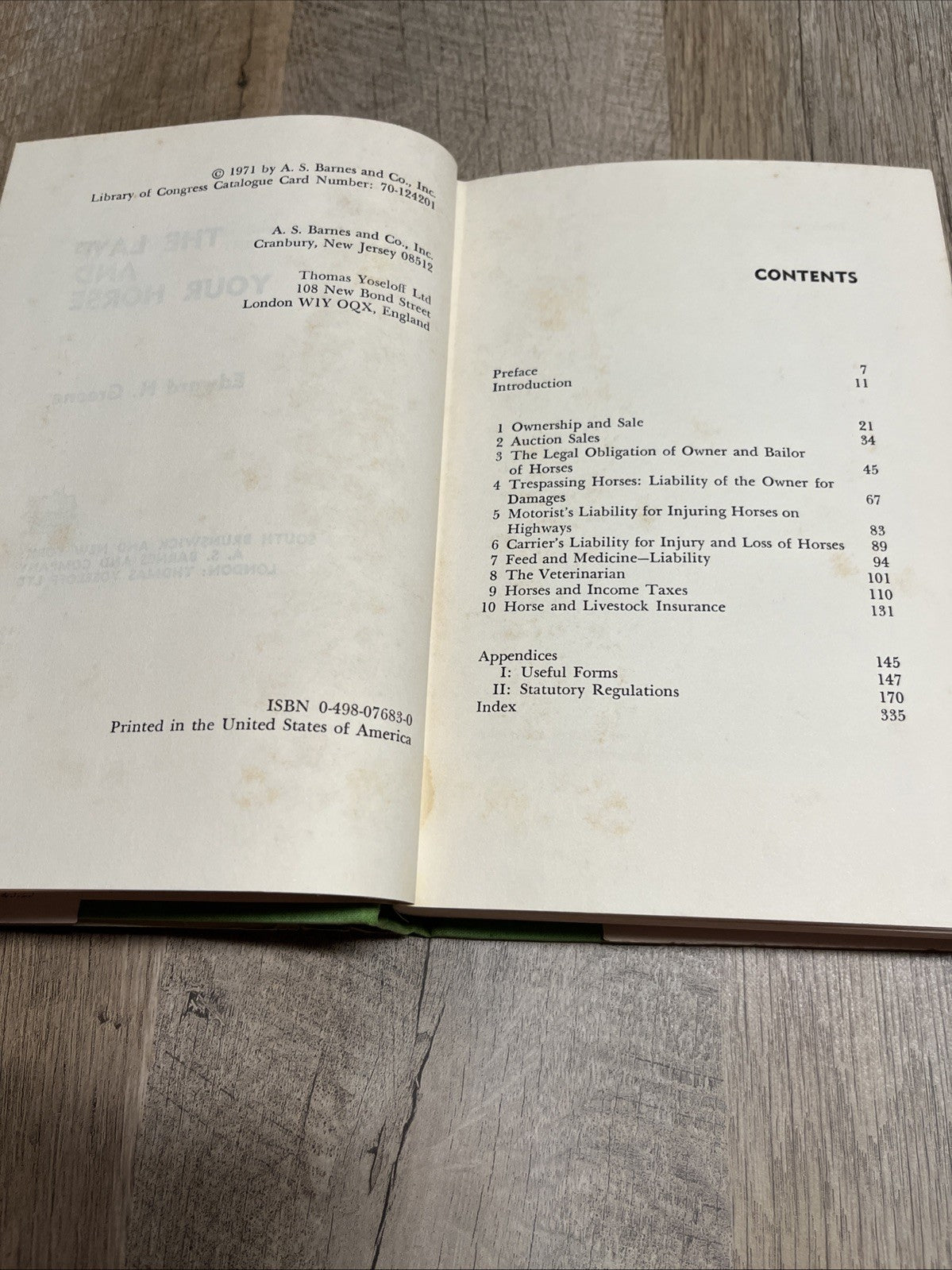 The Law and Your Horse 1st Edition by Edward H. Greene (Hardcover) Acceptable