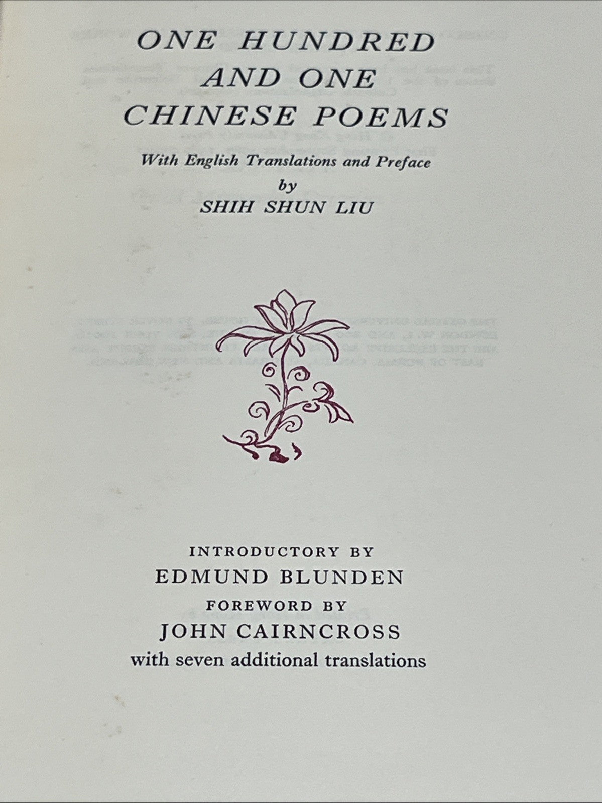 One Hundred and One Chinese Poems With English Translations Shih Shun Liu 1967