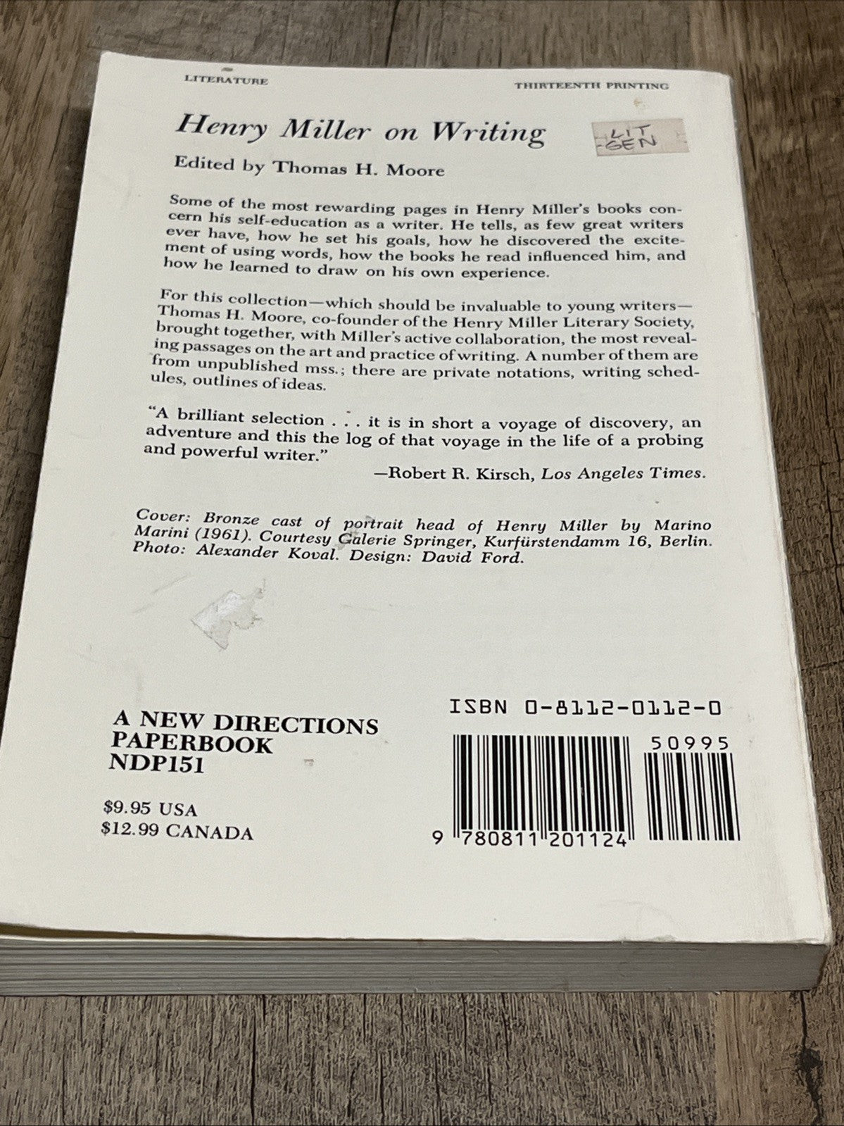 Henry Miller on Writing Selected Published And Unpublished Works Of Henry Miller