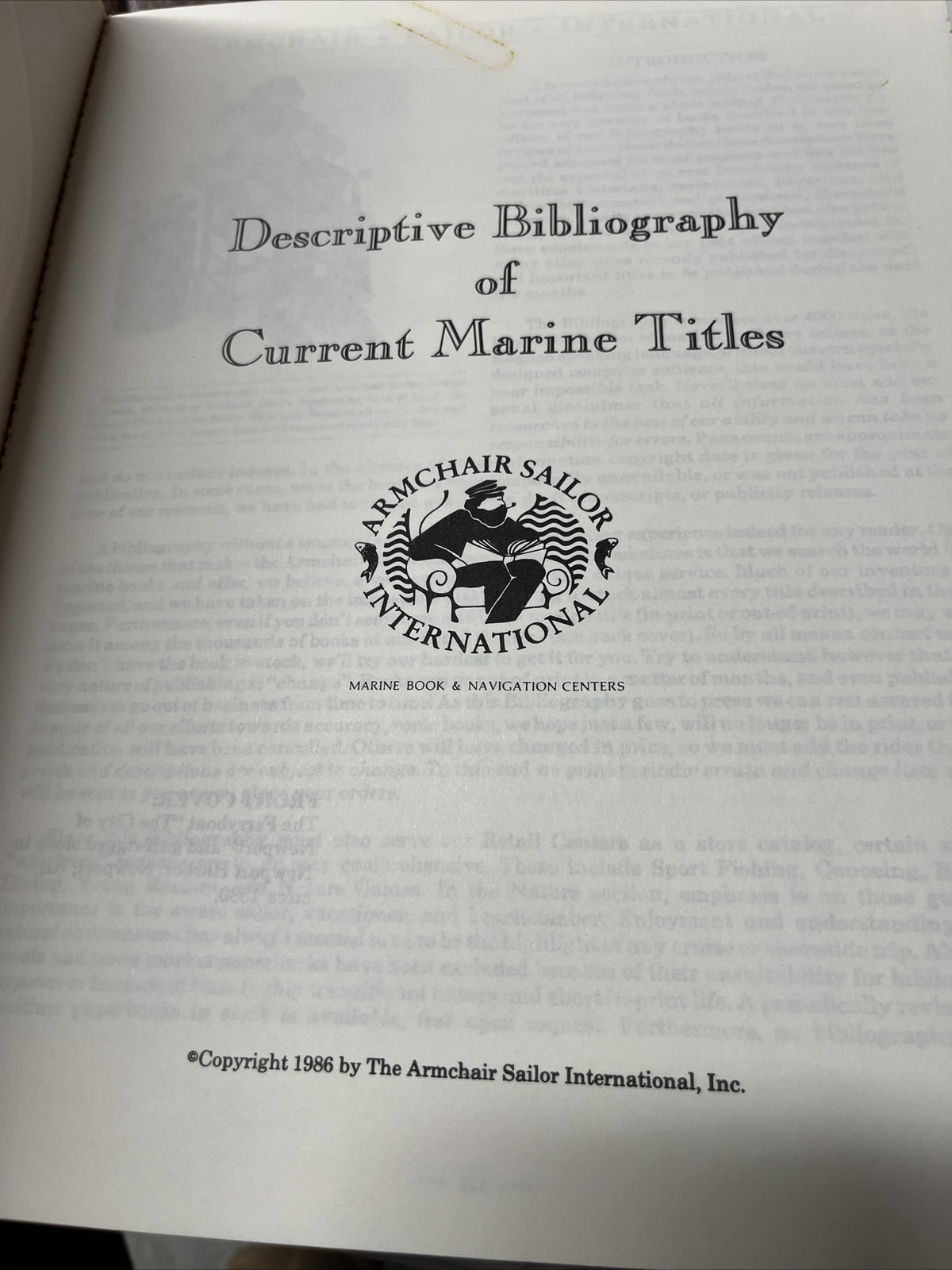 Descriptive Bibliography of Current Marine Titles Armchair Sailor Intl 1986