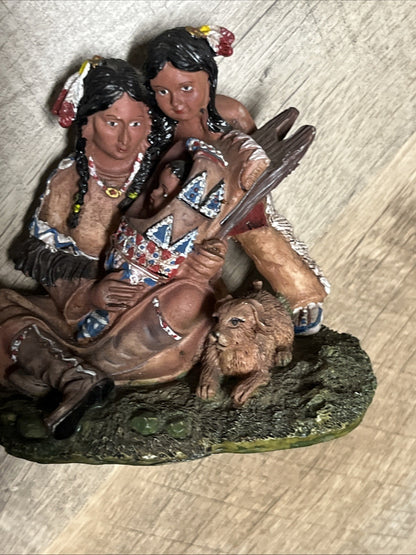 Native American India Family Figurine Details Decoration,hand paint 3 In Lot
