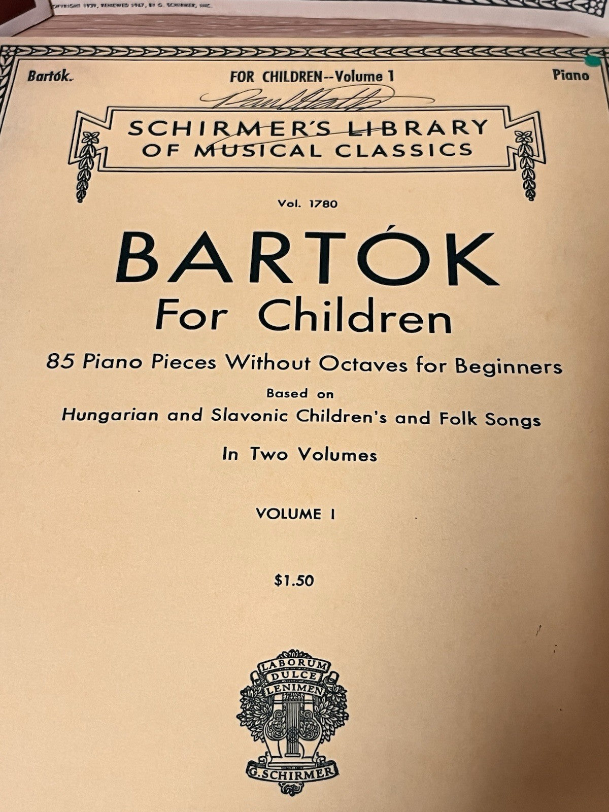 Bela Bartok Mikrokosmos Piano Solo & Schemer’s Llibrary Musical Classics Lot 5