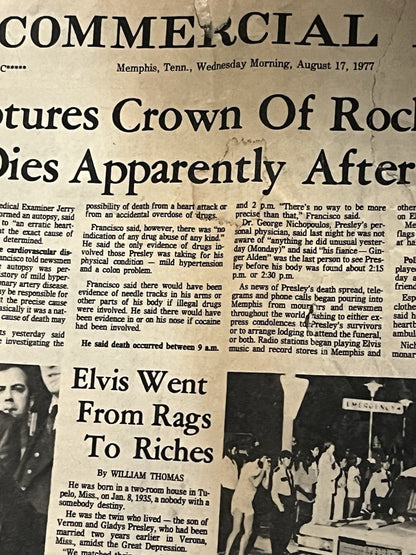 Elvis Presley Death Newspaper Memphis Press, 1977, AUG - 17, 18, 19, 21, 25 & 26