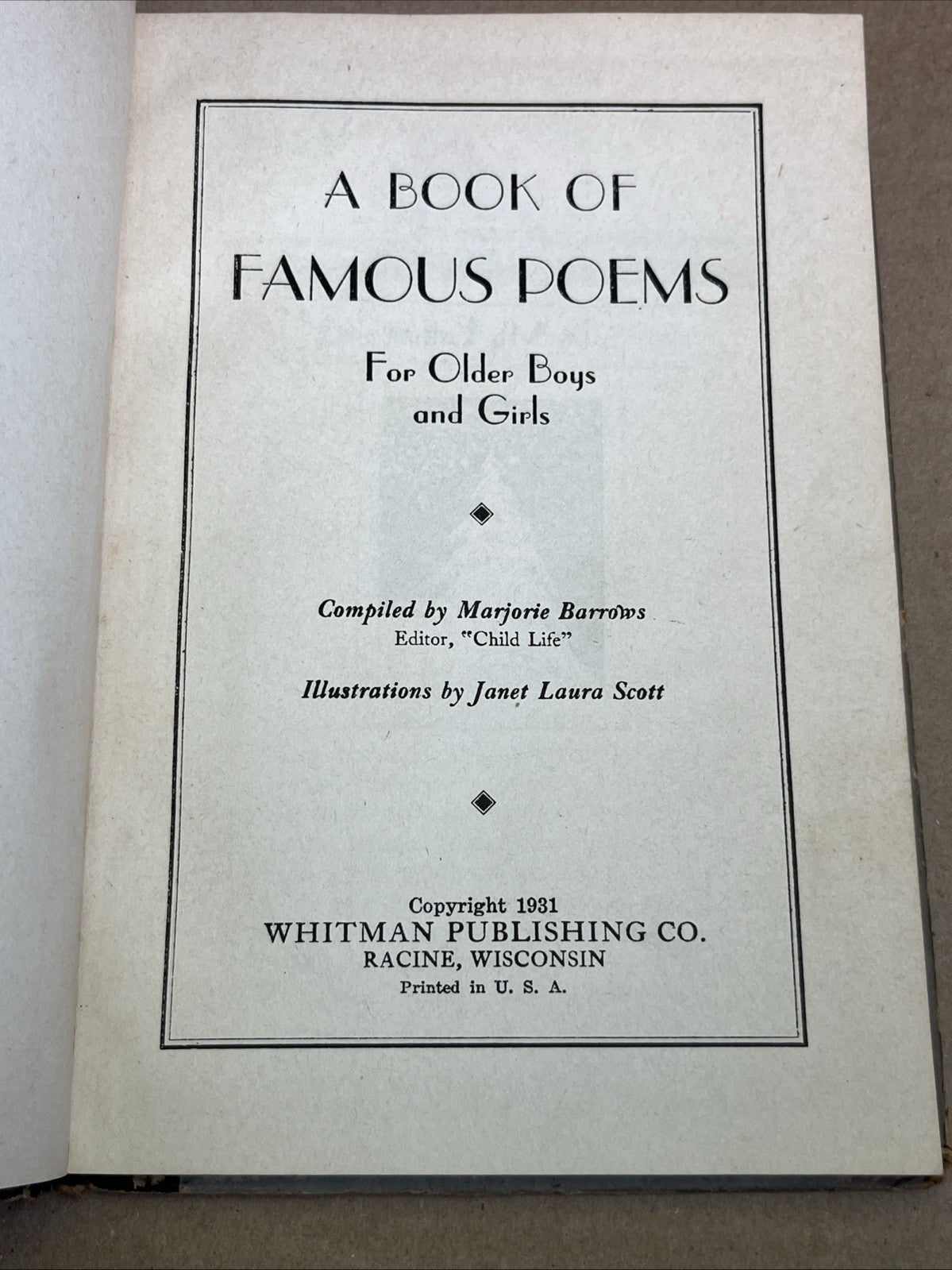 A Book Of Famous Poems First Edition by Marjorie Barrows 1931 Vintage