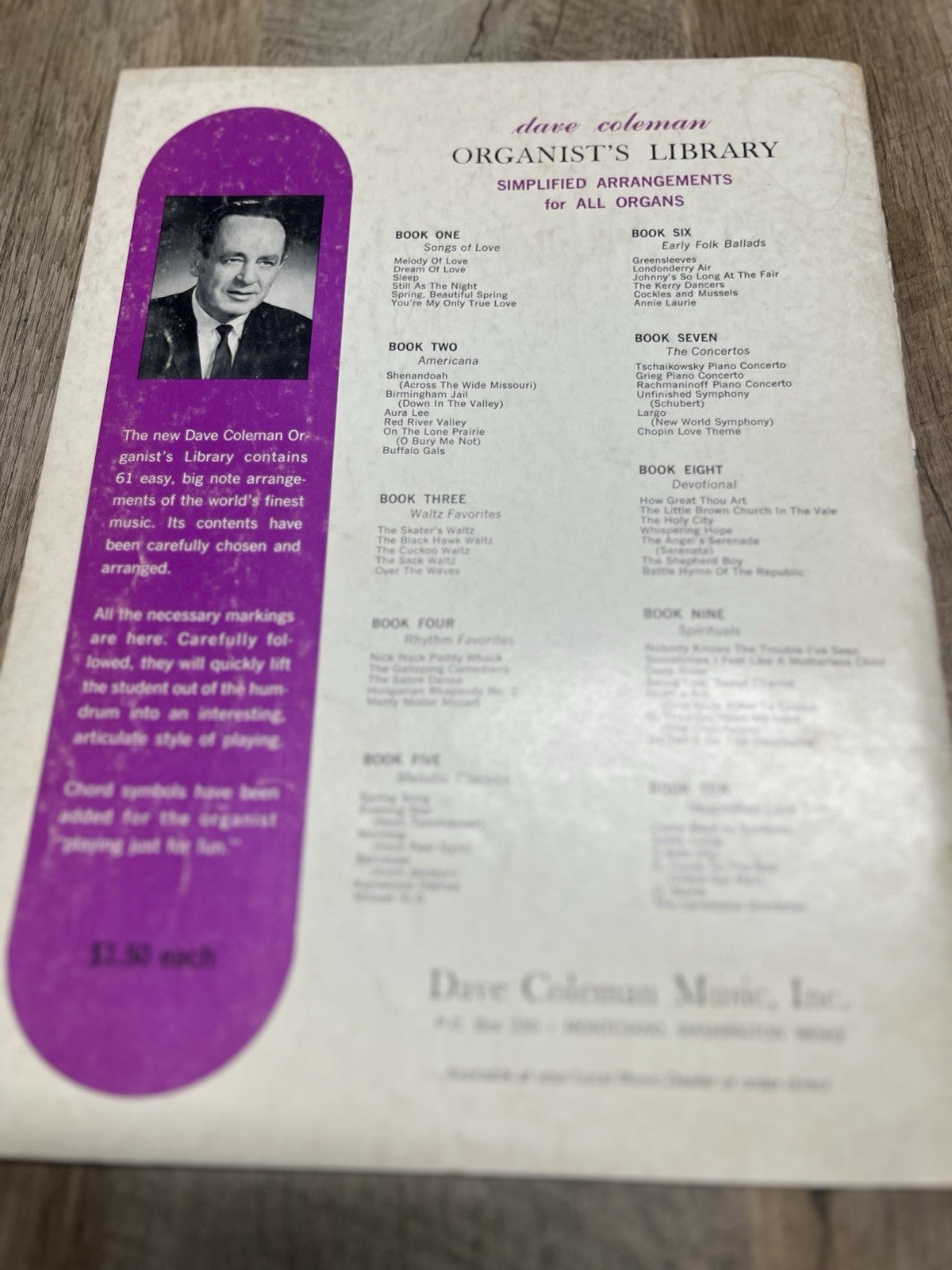 Dave Coleman Organist's Library Bk 8 Devotional '66 Simplified Organ Songbook B4