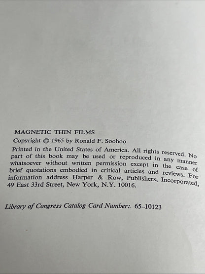 Magnetic Thin Films By Ronald F. Soohoo 1965