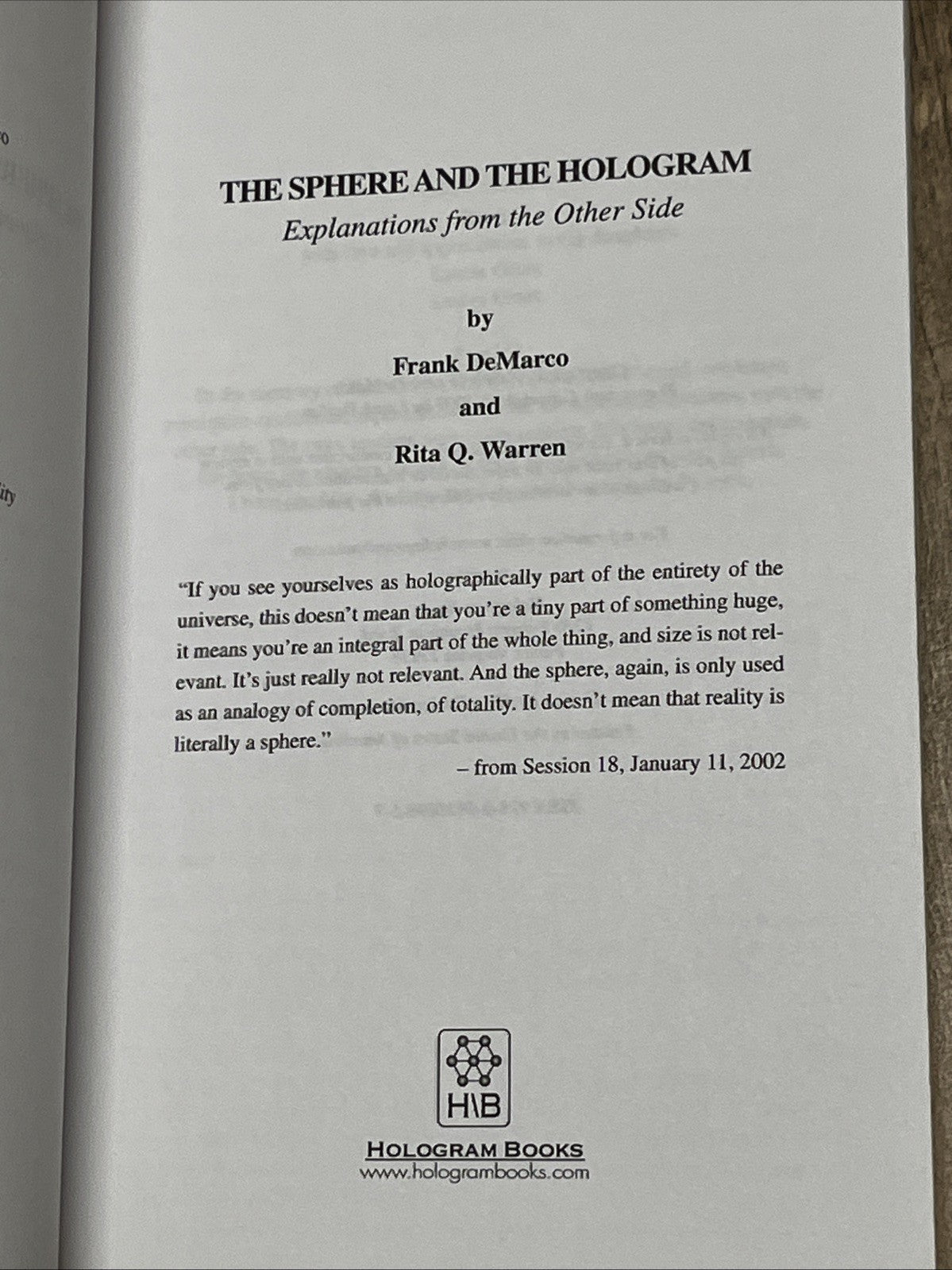 SPHERE AND THE HOLOGRAM, THE DeMarco, Frank Signed By Author