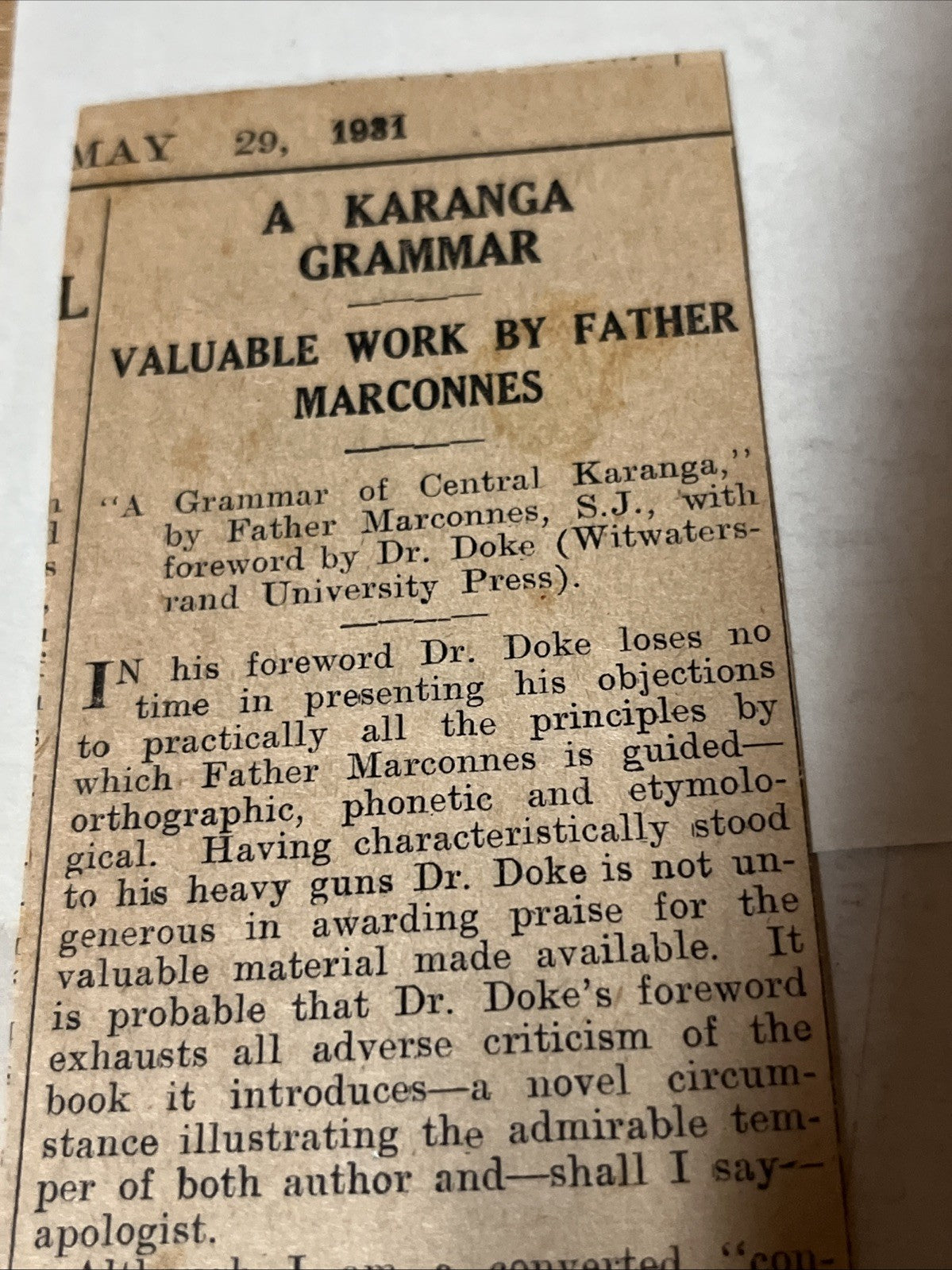 A Grammar of Central Karanga, The Language of Old Monomotapa as at present 1931