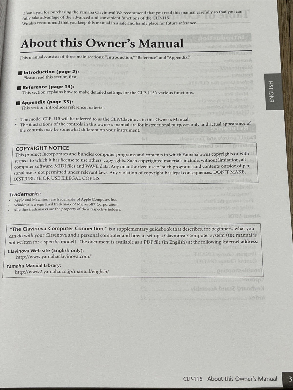 Yamaha Clavinova CLP-115 Digital Piano Keyboard Original User Owner's Manual.
