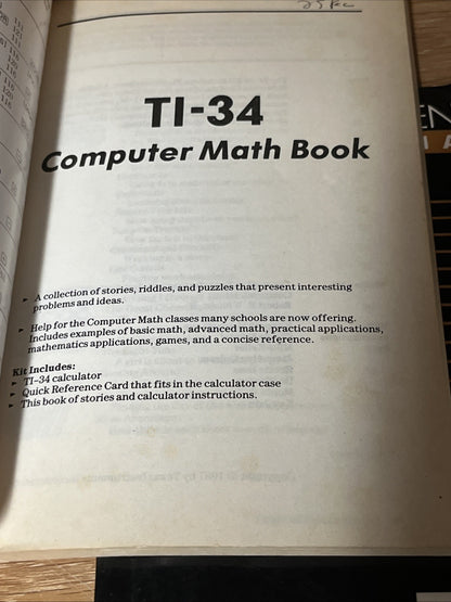 Texas Instruments Scientific TI-55 111/ TI-60/ TI-34 Comp Math Guide Book Manual