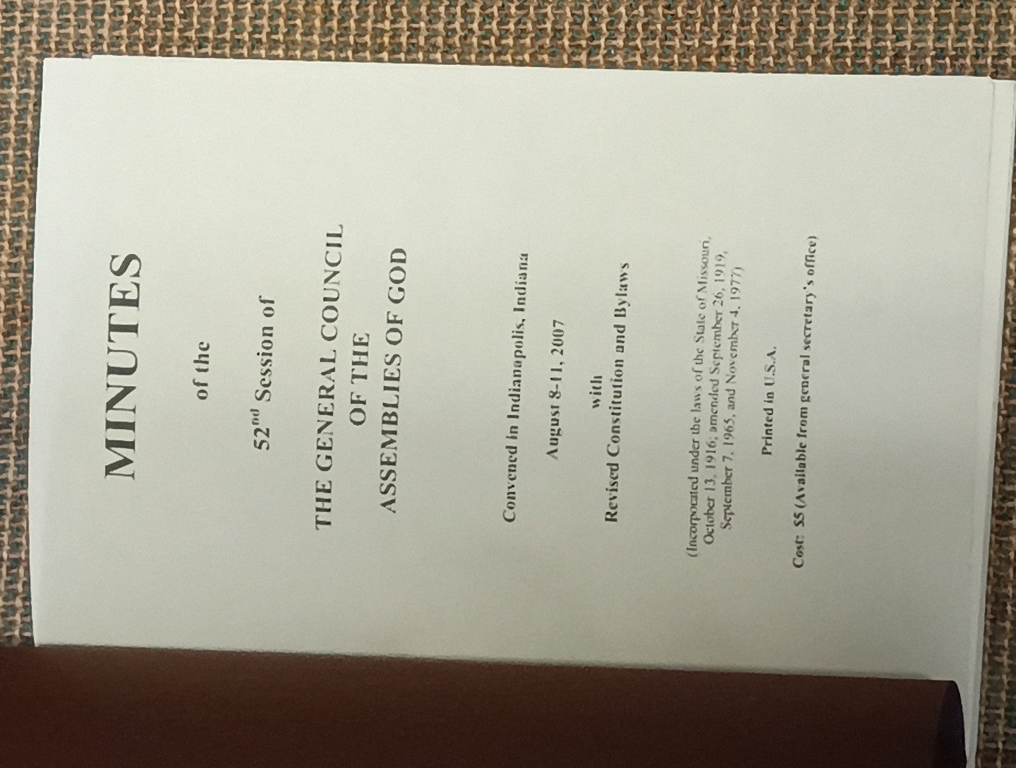 Minutes: the 52nd Session of the General Council of the Assemblies of God  