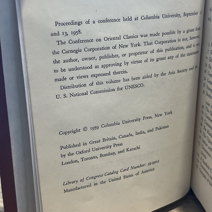 Approaches to the Oriental Classics Asian Literature and Thought in General.1959