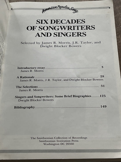 Six Decades Of Songwriters & Singers AMERICAN POPULAR SONG, BOOK ONLY