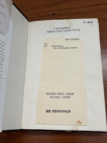 THE LICHTENBERG READER: SELECTED WRITINGS OF GEORG CHRISTOPH LICHTENBERG (1959)