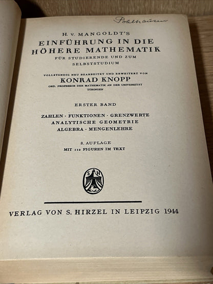 Einführung in die Höhere Mathematik Erster Band 8. Auflage 1931