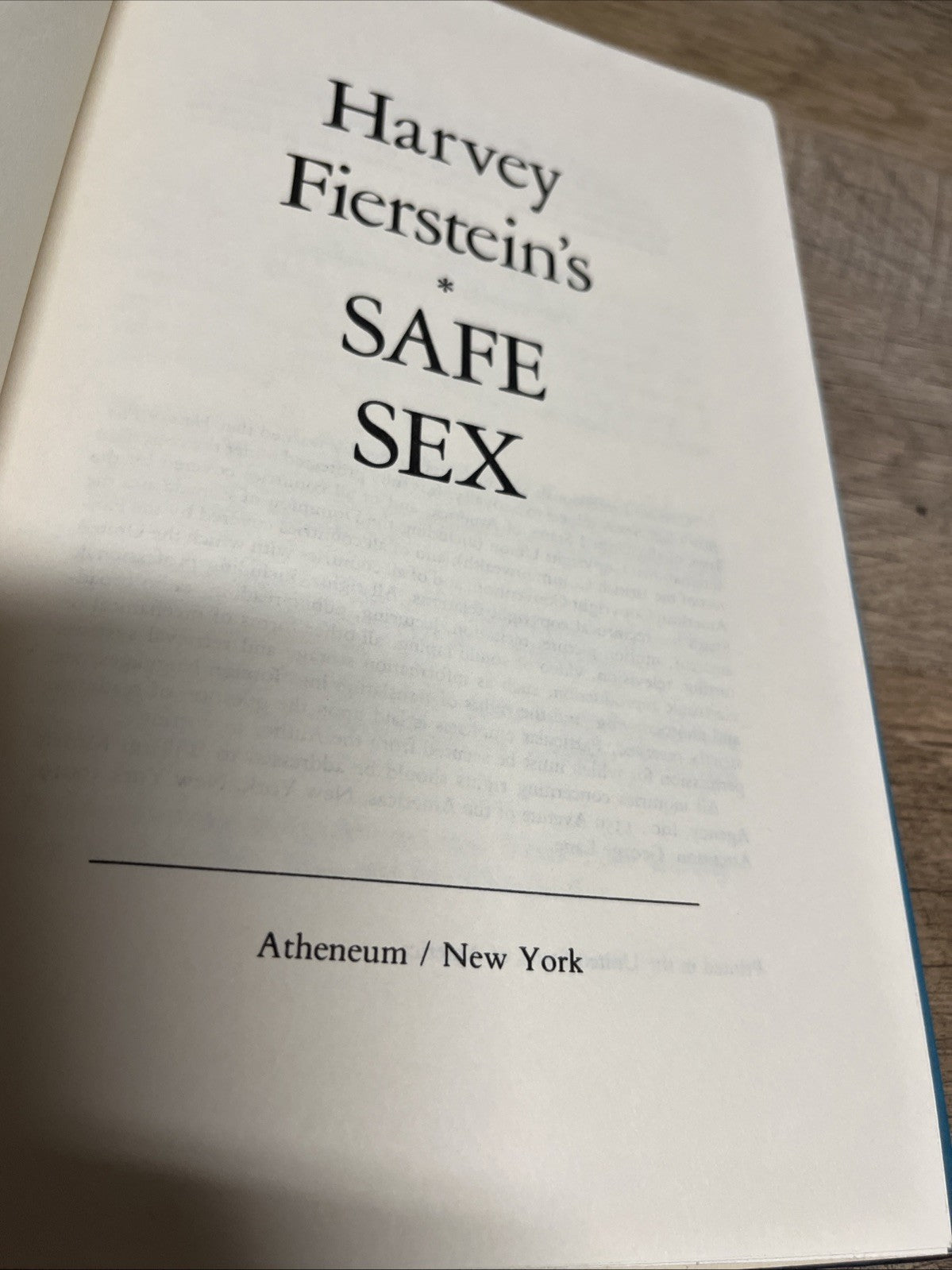 Harvey FIERSTEIN SAFE SEX 1st Edition 1987 by The Author Of Torch Song Trilogy