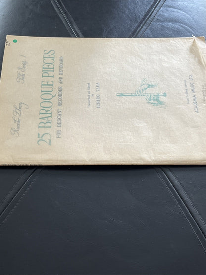 25 Baroque Pieces For Descant Recorder and Keyboard By Ichiro Tada 1965