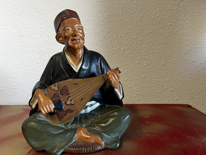 Hakata Urasaki Old Man Biwa Instrument Japanese Figurine Top of Biwa Is Broken