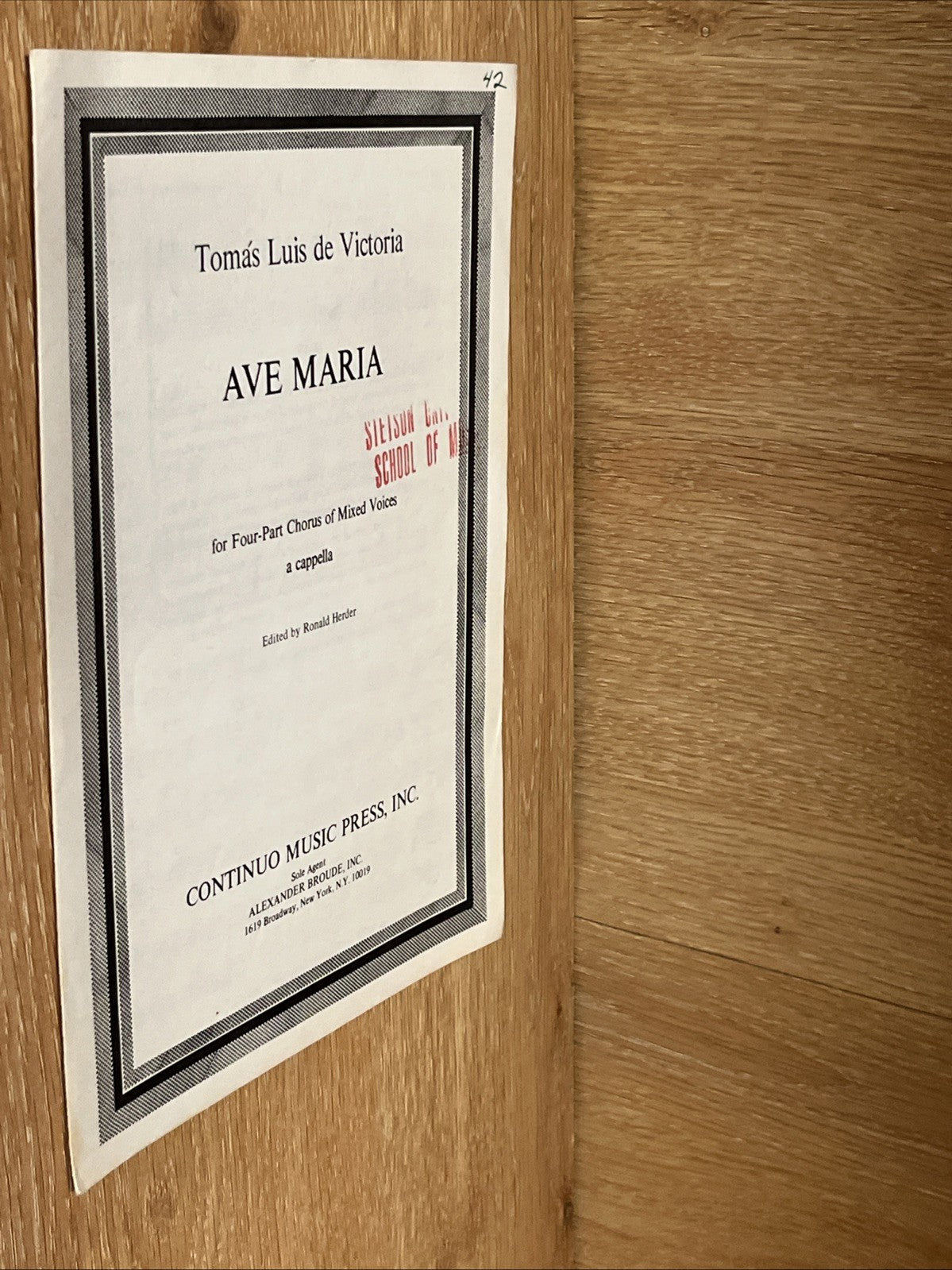 Ave Maria (Tomás Luis de Victoria) SATB a cappella Continuo Music Press Sheet