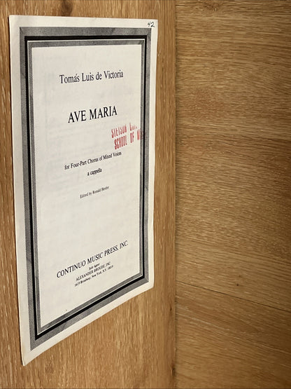 Ave Maria (Tomás Luis de Victoria) SATB a cappella Continuo Music Press Sheet