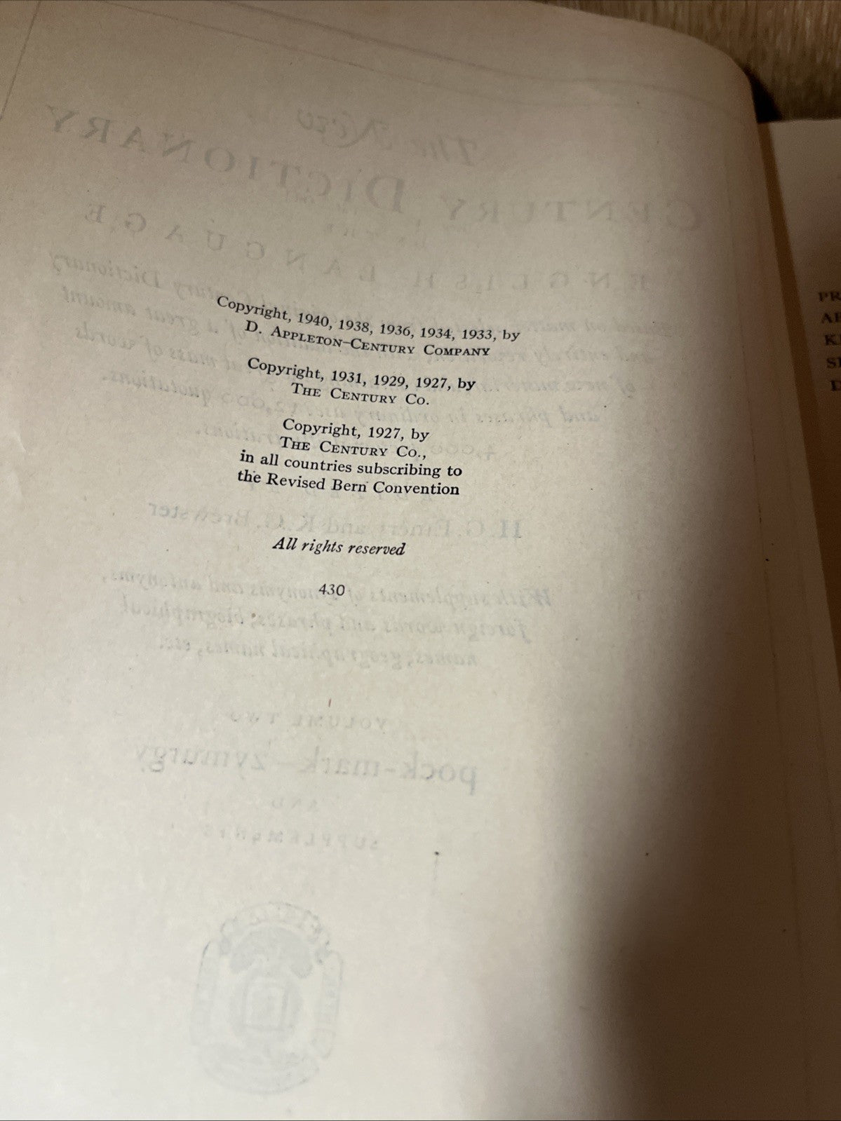 The New Century Dictionary Volume 1 - 2 A Pocket Veto & Poc.Mark - Zymurgy & Sup