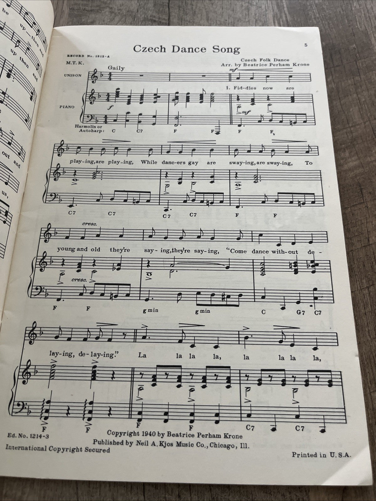 Songs To Sing With Descants New Recorded Ed by Beatrice Perham Krone 1940