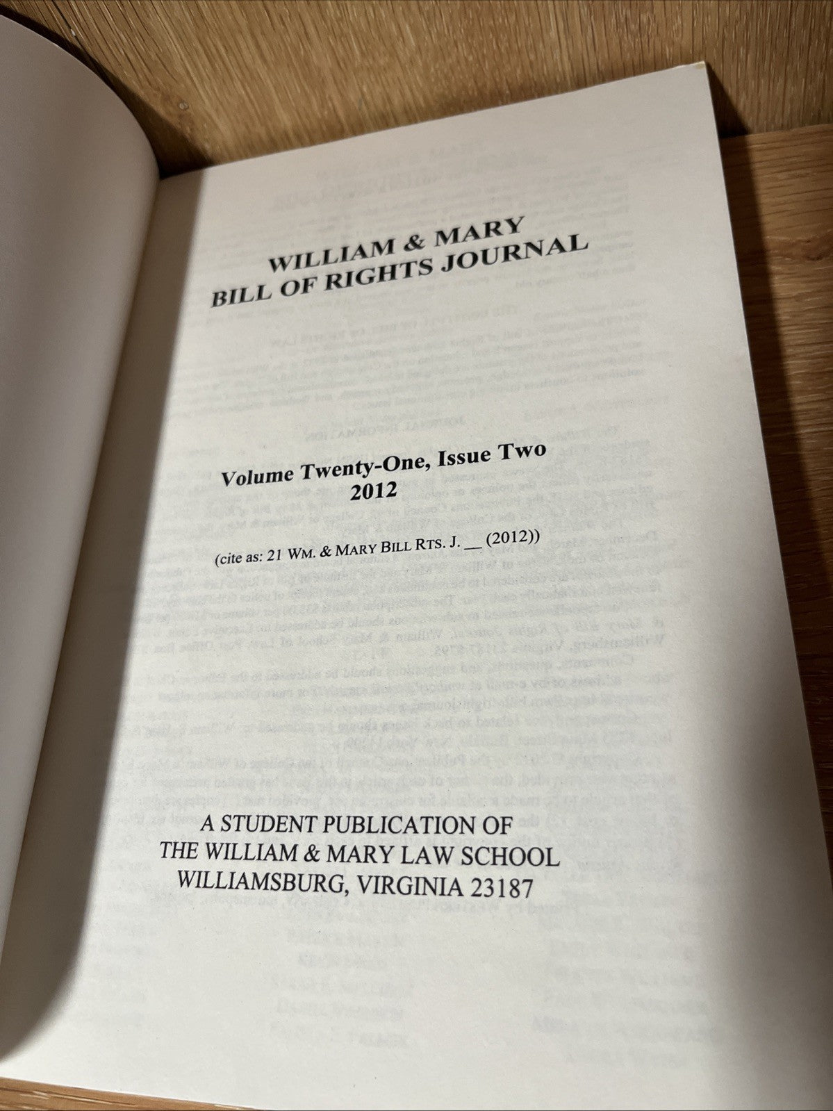 William & Mary Bill of Rights Journal Volume 21, Issue 2 & 4, Vol. 20 Issue 1 &2
