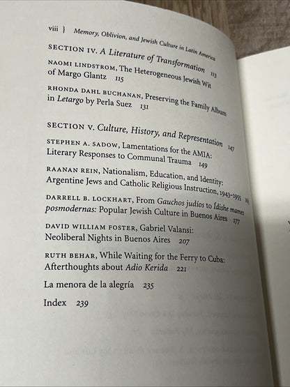 MEMORY, OBLIVION, AND JEWISH CULTURE IN LATIN AMERICA 1st Ed By Marjorie Agosin