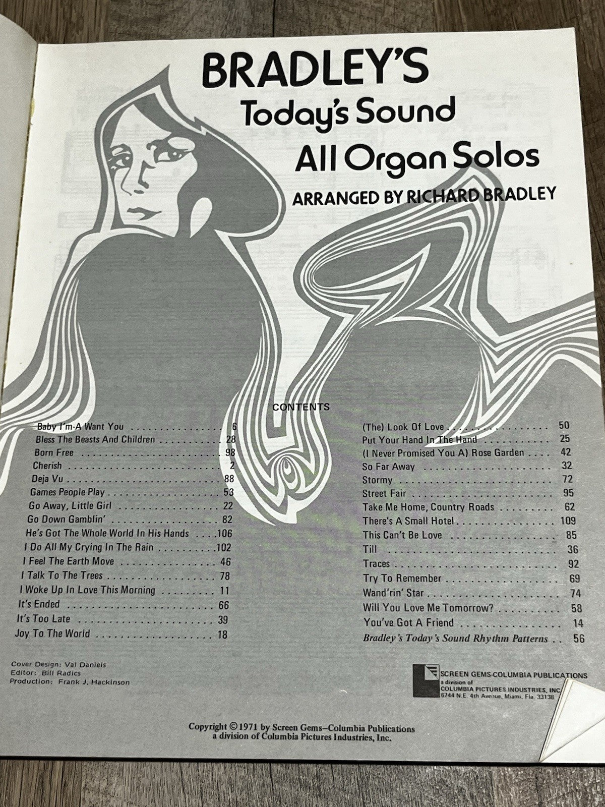 Bradley's Today's Sound All Organ Solos Sheet Music Book Richard Bradley 1971