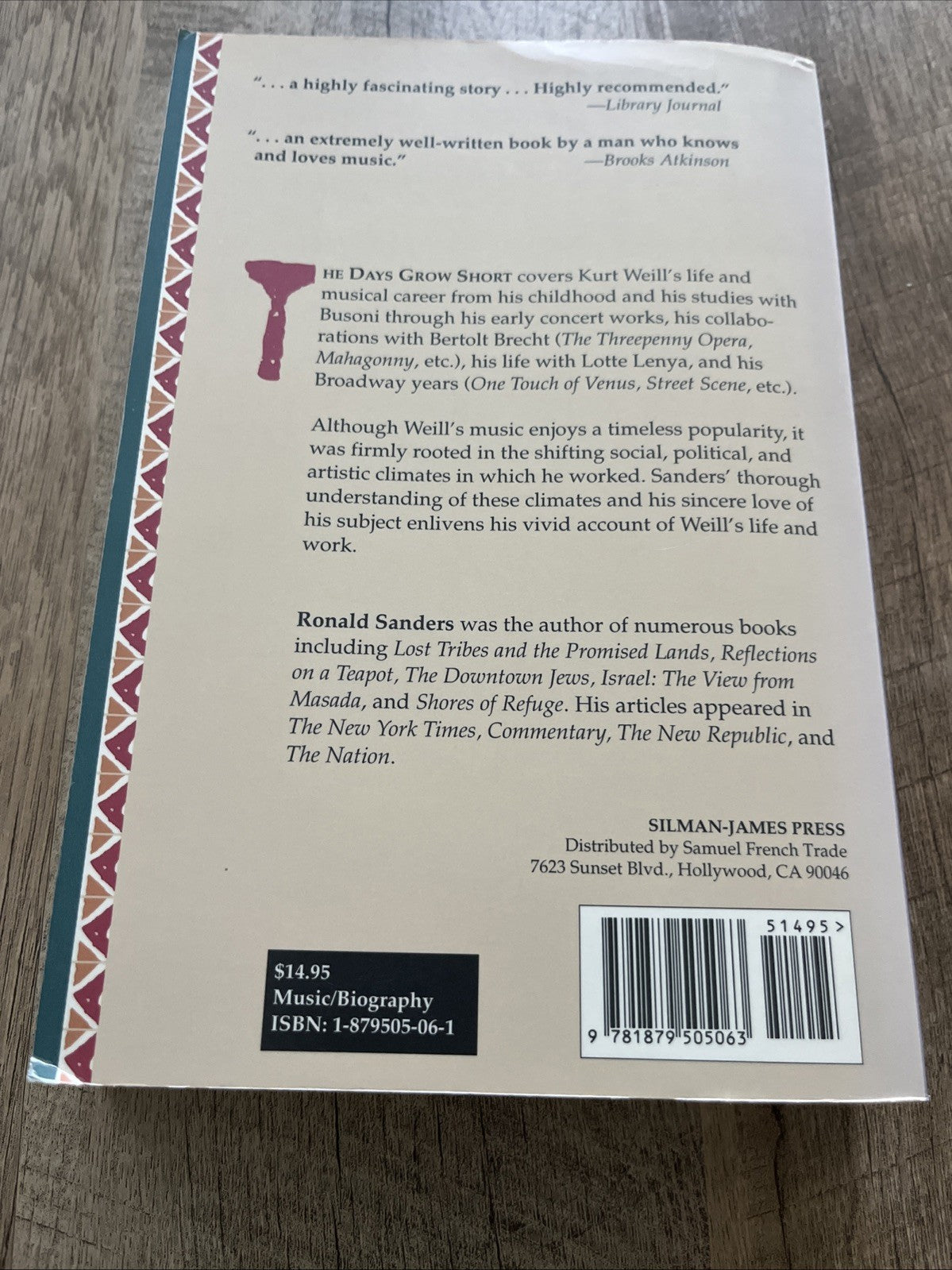The Days Grow Short : The Life and Music of Kurt Weill 1991 Paperback