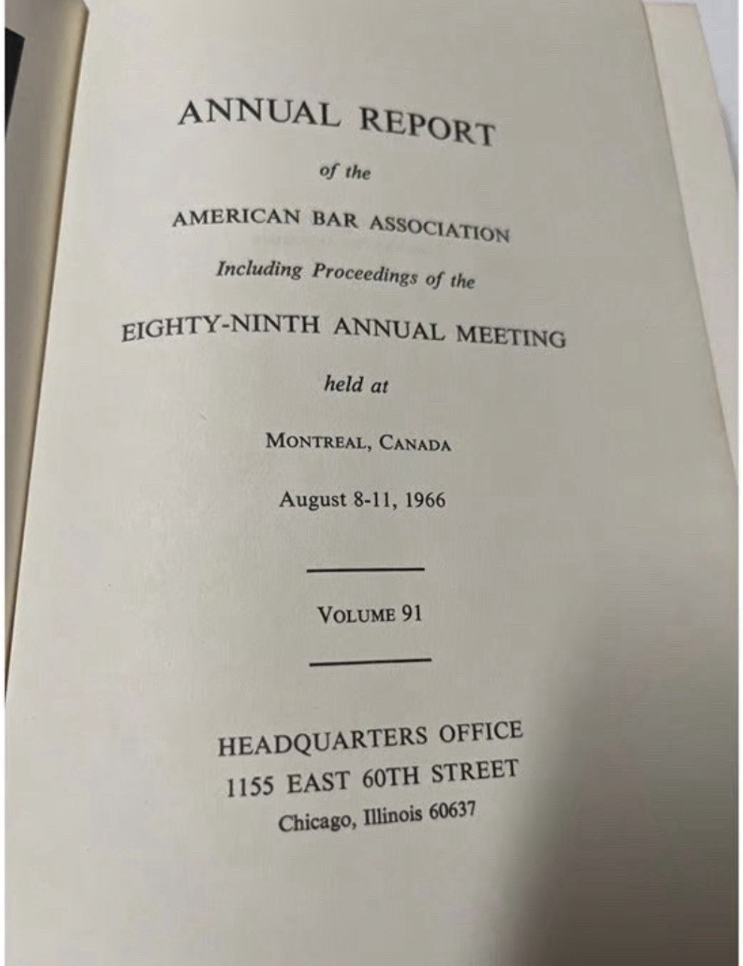 Reports Of American Bar Association Volume 91 ( 1966 )