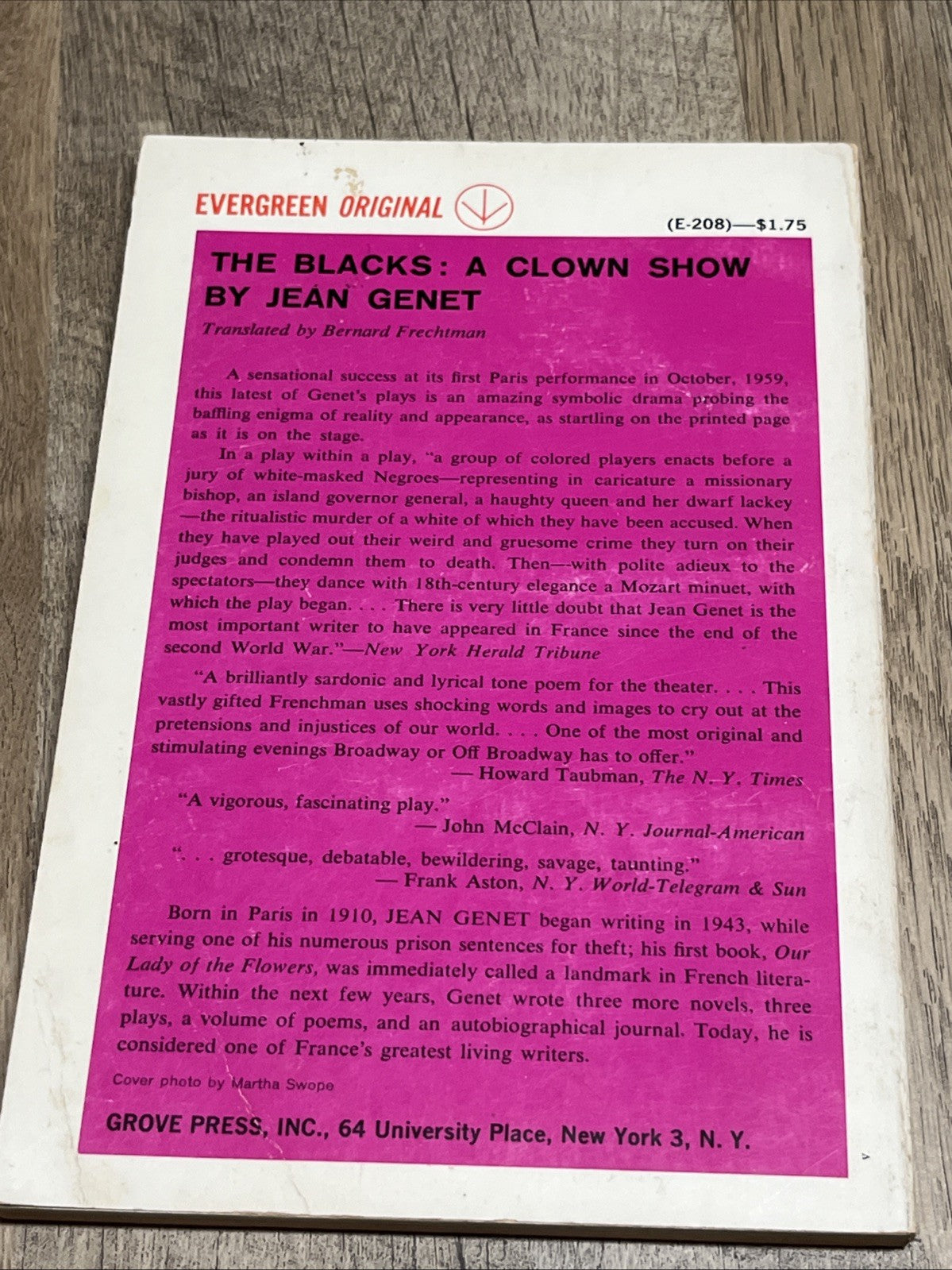 The Blacks: A Clown Show By Jean Genet 1st Grove Press, 5th Printing 1960