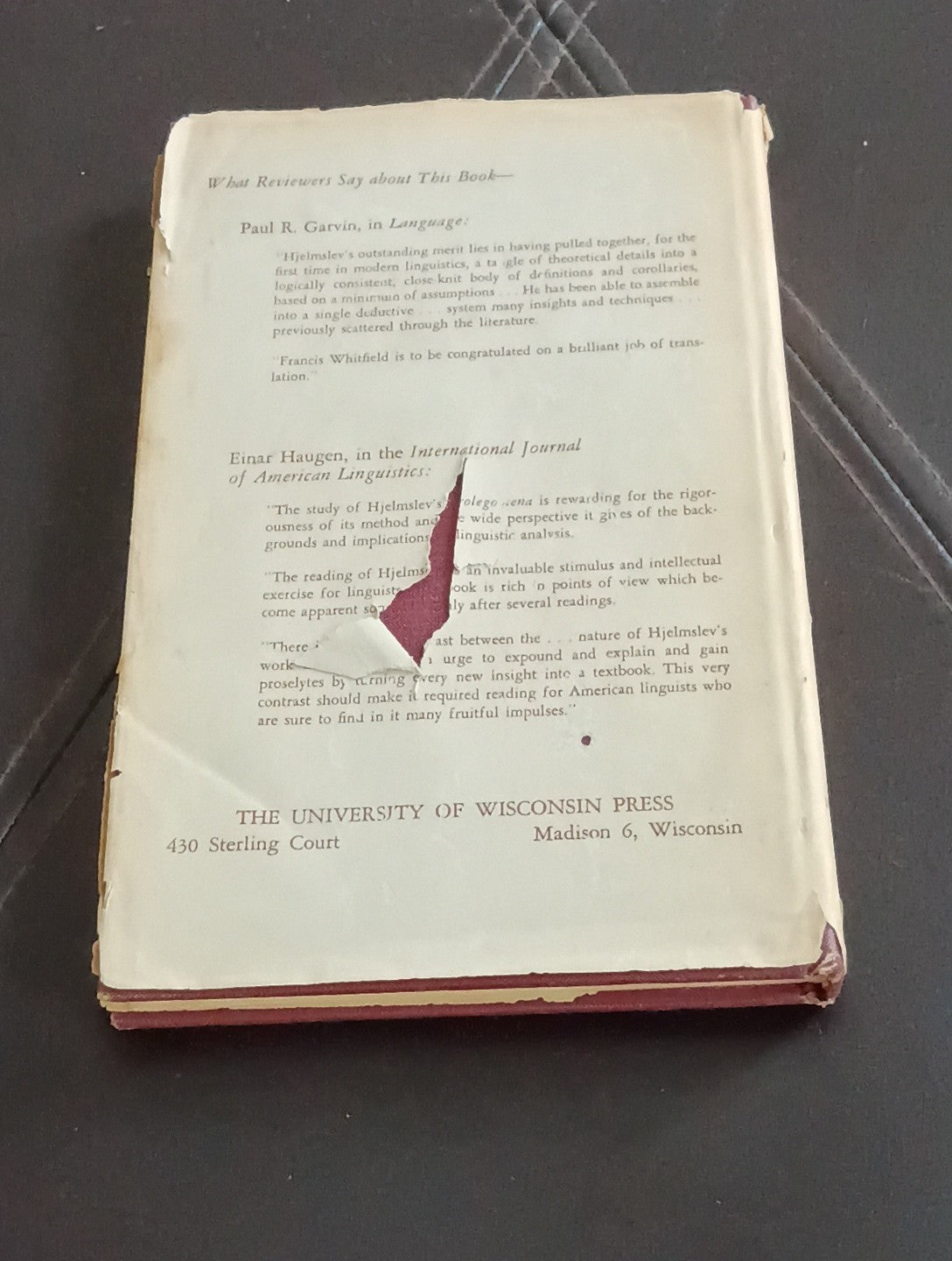 PROLEGOMENA To a Theory Of Language 1st Ed By Louis Hjelmslev - 1961 HC DJ 
