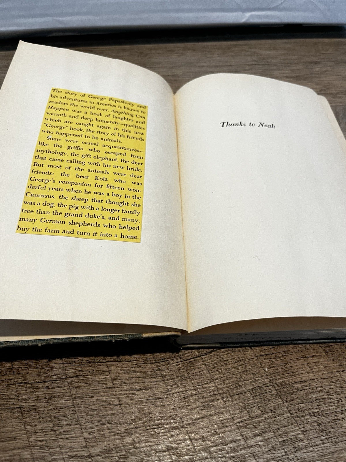 Thanks To Noah George And Helen Papashvily  HC 1951 Vintage Book