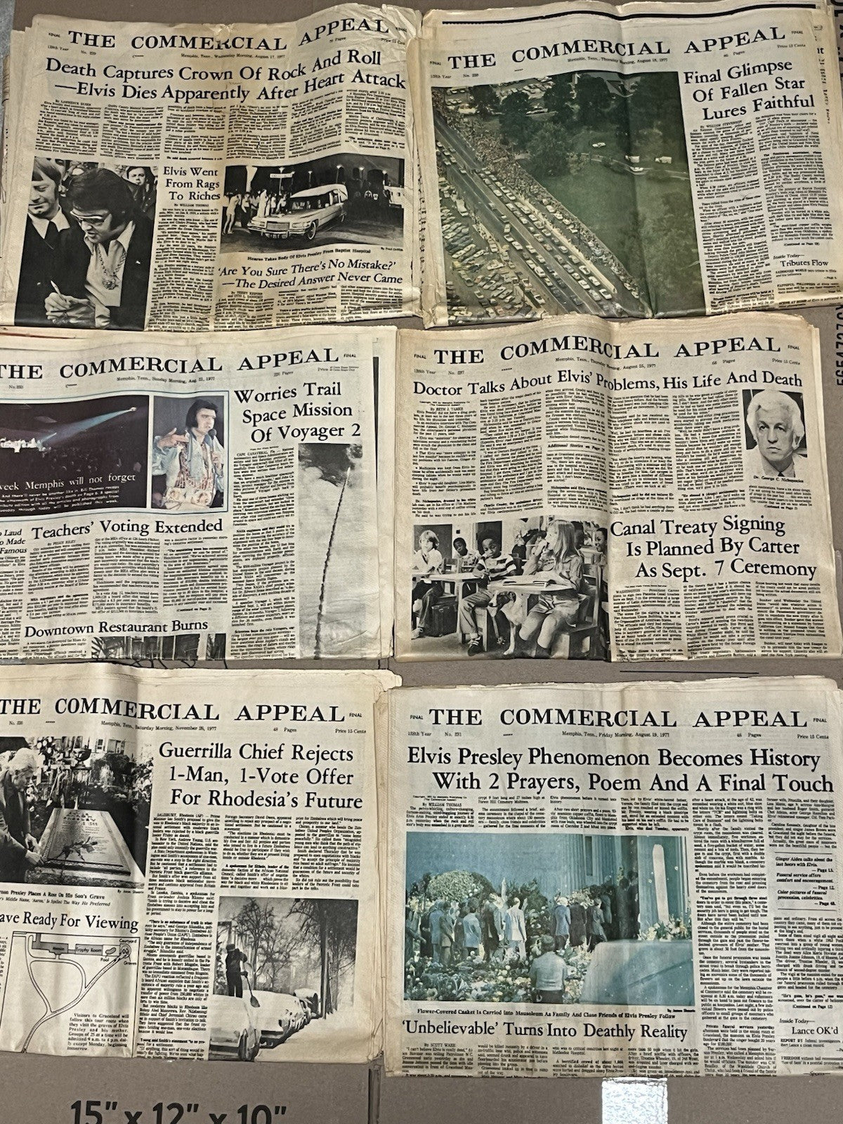 Elvis Presley Newspaper Death Memphis Press, 1977, AUG - 17, 18, 19, 21, 25 & 26