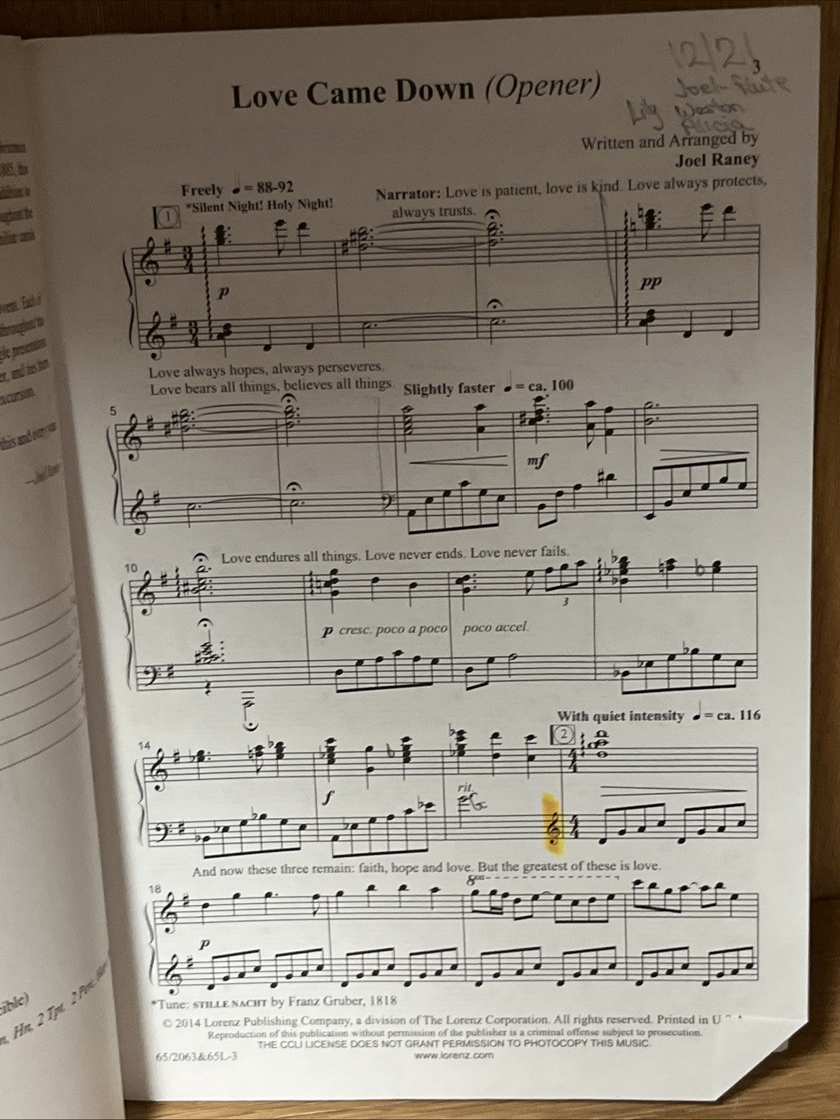 Lot 9 Love Came Down at Christmas - Celebrating God’s Hope,Peace,Love SATB Score