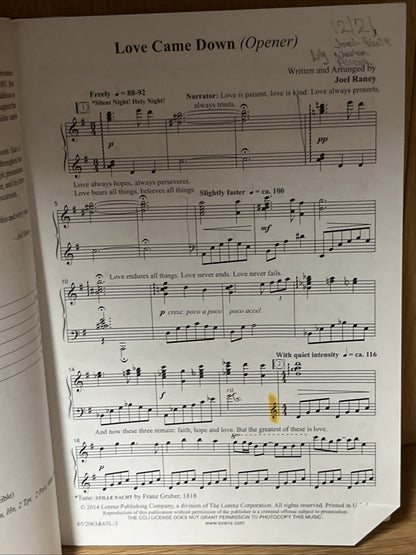 Lot 9 Love Came Down at Christmas - Celebrating God’s Hope,Peace,Love SATB Score