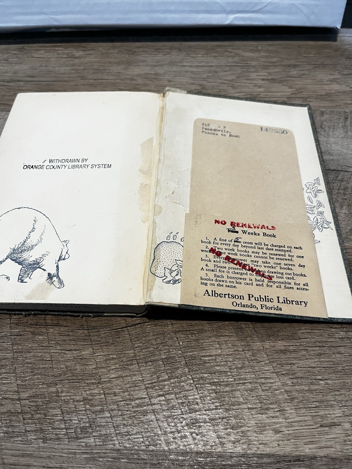 Thanks To Noah George And Helen Papashvily  HC 1951 Vintage Book